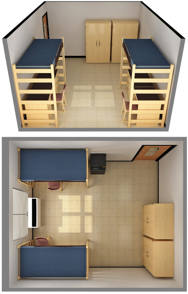 Model room layout for rooms C and H in Wood Hall. 