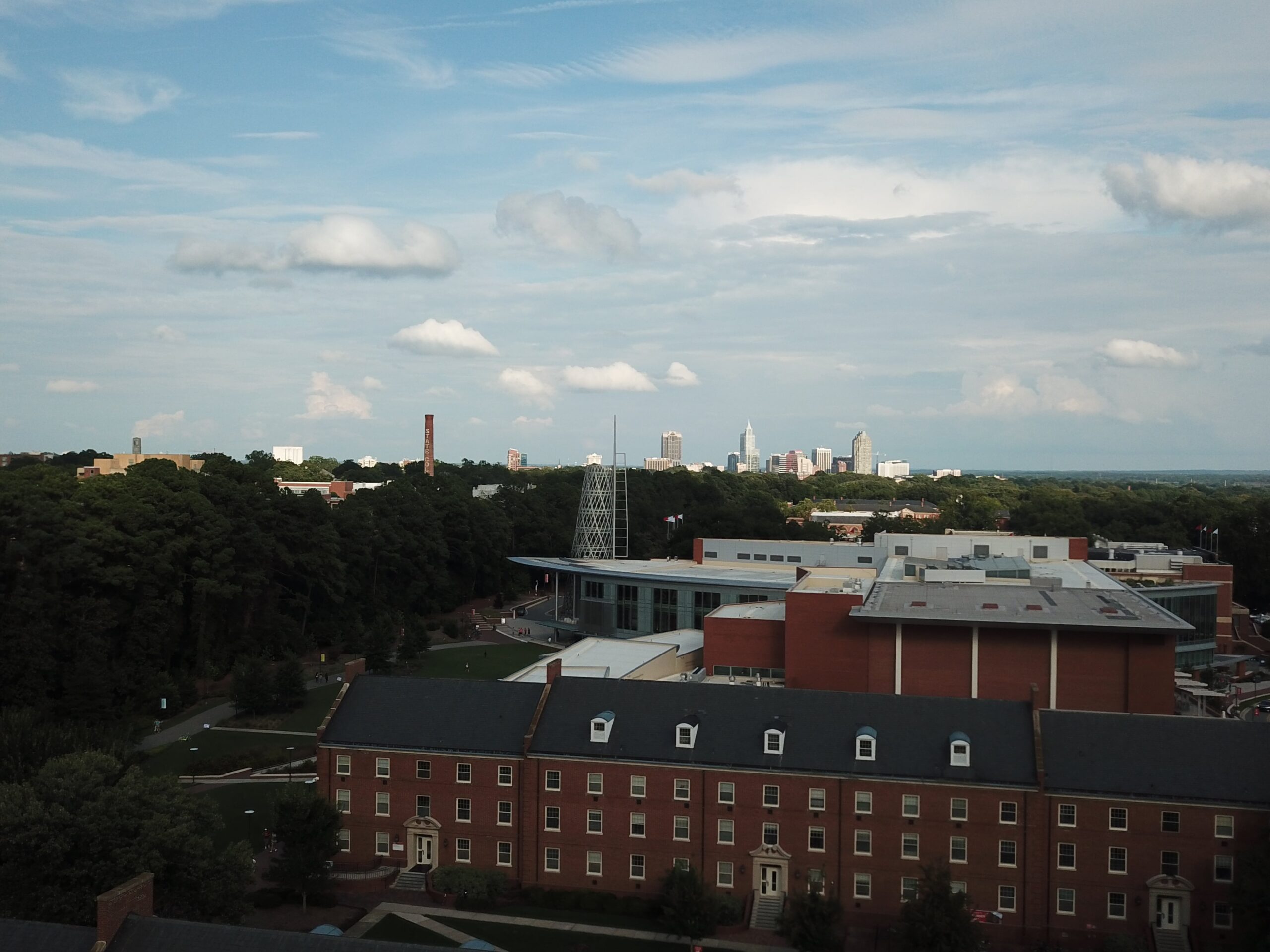 Aeriel shot of mid-campus residence halls