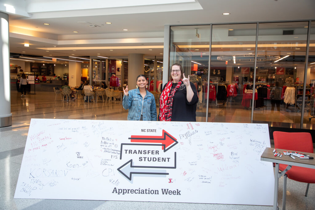 Transfer Student Appreciation Week sign in Talley Student Union