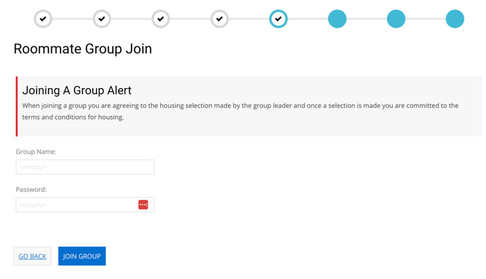 Screenshot of the "joining a group" page